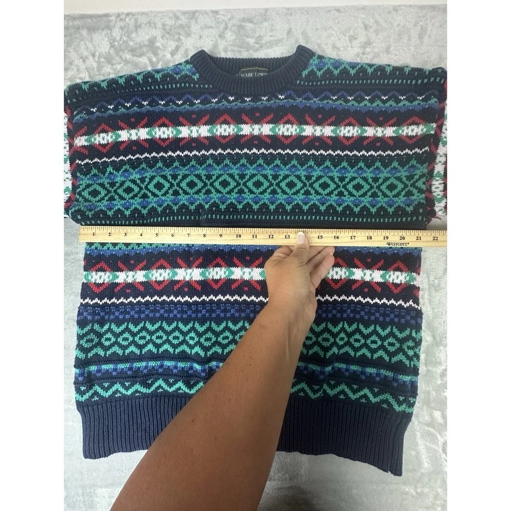 VTG Textured 3D Sweater Mens XL Blue Green‎ Y2K 90s Marc Lewis Chunky Grandpa